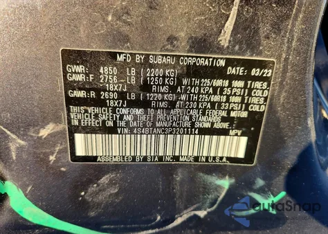 2023 Subaru Outback Limited z USA, uszkodzony, nr VIN 4S4BTANC3P3201114